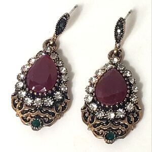 FORMAL STYLE Faux Gem & Rhinestone Pierced Earrings Copper Red White Green